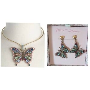 BETSEY JOHNSON SET Stones & Crystals Boho Butterfly Earrings & Necklace NEW NWT